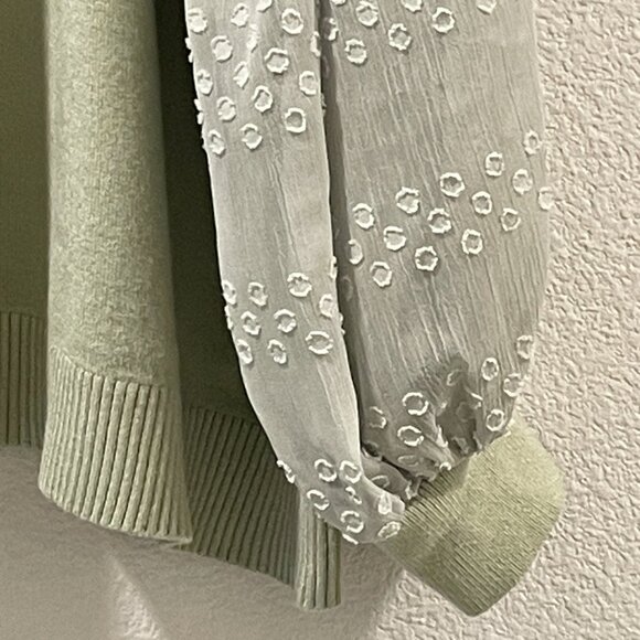 SIONI Milano Long Sleeve Lace Trim Lightweight Sweater, Sage - 3X - Picture 6 of 8